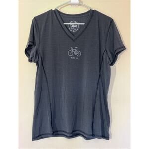 Good Move Life is Good Gray Vneck Performance Bike Cycling Graphic Tee Shirt L‎